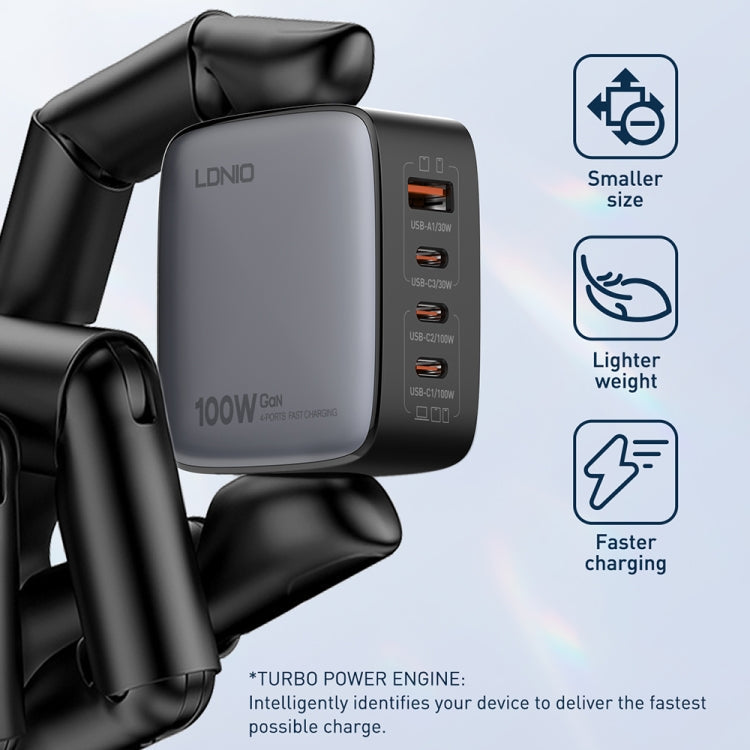 LDNIO Q408 100W GaN USB+3 USB-C / Type-C Interface Charger with 1m 100W USB-C / Type-C to USB-C / Type-C Data Cable, Plug Type:US Plug(Black)