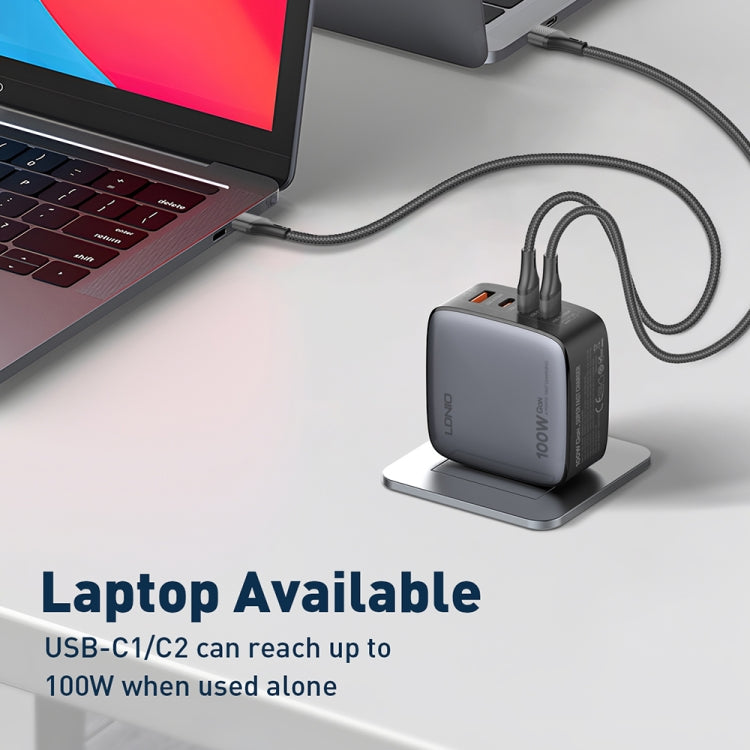 LDNIO Q408 100W GaN USB+3 USB-C / Type-C Interface Charger with 1m 100W USB-C / Type-C to USB-C / Type-C Data Cable, Plug Type:EU Plug(Black)