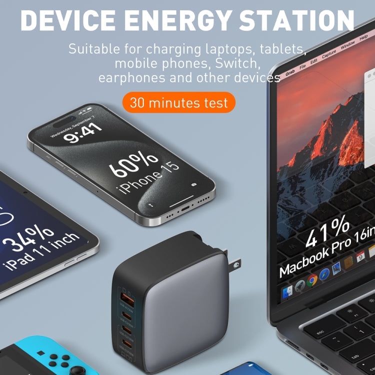 LDNIO Q408 100W GaN USB+3 USB-C / Type-C Interface Charger with 1m 100W USB-C / Type-C to USB-C / Type-C Data Cable, Plug Type:UK Plug(Black)