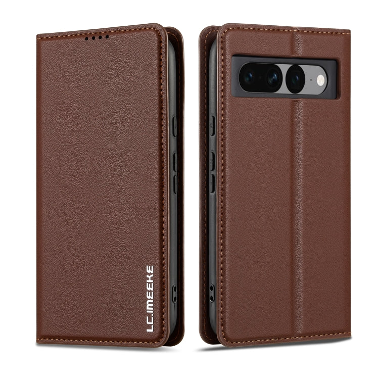 For Google Pixel 7 Pro 5G LC.IMEEKE L1 Series Frosted Fine Texture PU Phone Case(Brown)