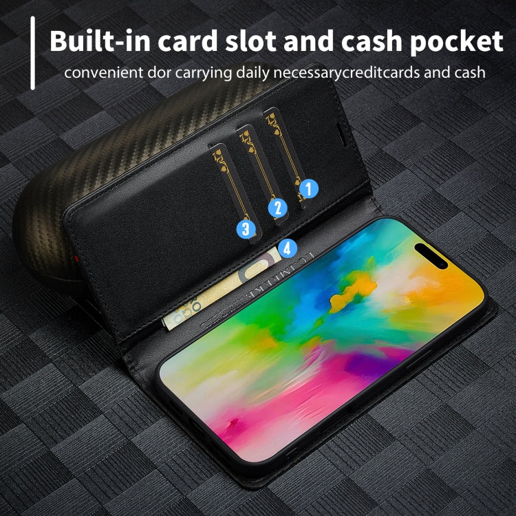 For iPhone 16 Pro Max LC.IMEEKE Carbon Fiber Leather Phone Case(Vertical Black)
