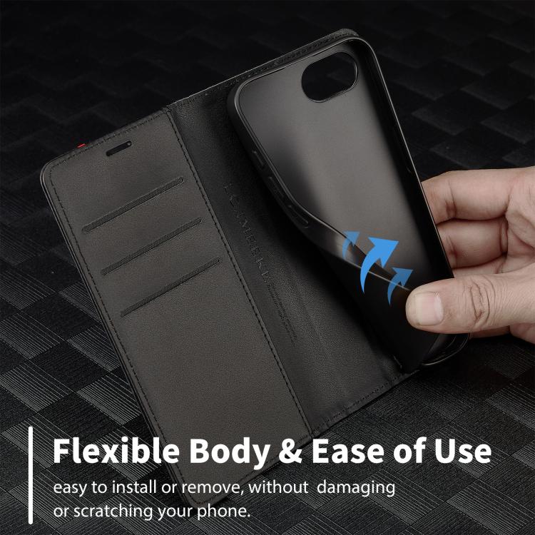For iPhone 17e / 16e LC.IMEEKE Carbon Fiber Leather Phone Case(Vertical Black)