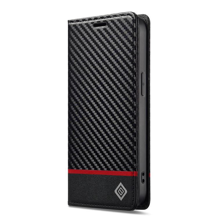 For iPhone 17e / 16e LC.IMEEKE Carbon Fiber Leather Phone Case(Horizontal Black)