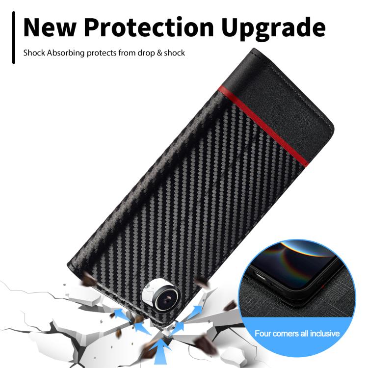 For iPhone 17e / 16e LC.IMEEKE Carbon Fiber Leather Phone Case(Horizontal Black)