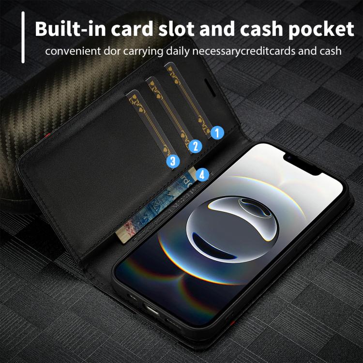 For iPhone 17e / 16e LC.IMEEKE Carbon Fiber Leather Phone Case(Horizontal Black)
