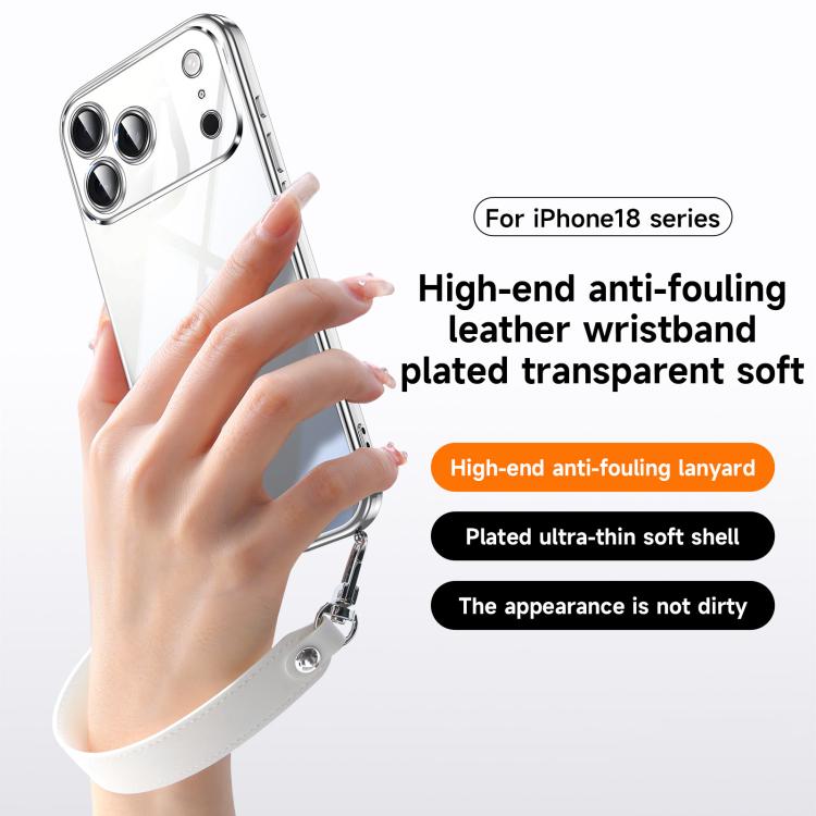For iPhone 16 SULADA  Electroplated Clear TPU Soft Frame Phone Case with Wrist Strap(Silver)