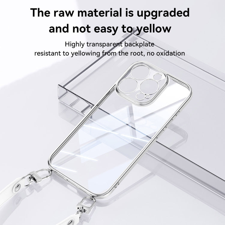 For iPhone 16 SULADA  Electroplated Clear TPU Soft Frame Phone Case with Wrist Strap(Black)