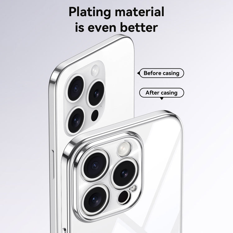 For iPhone 14 Pro SULADA  Electroplated Clear TPU Soft Frame Phone Case with Wrist Strap(Silver)