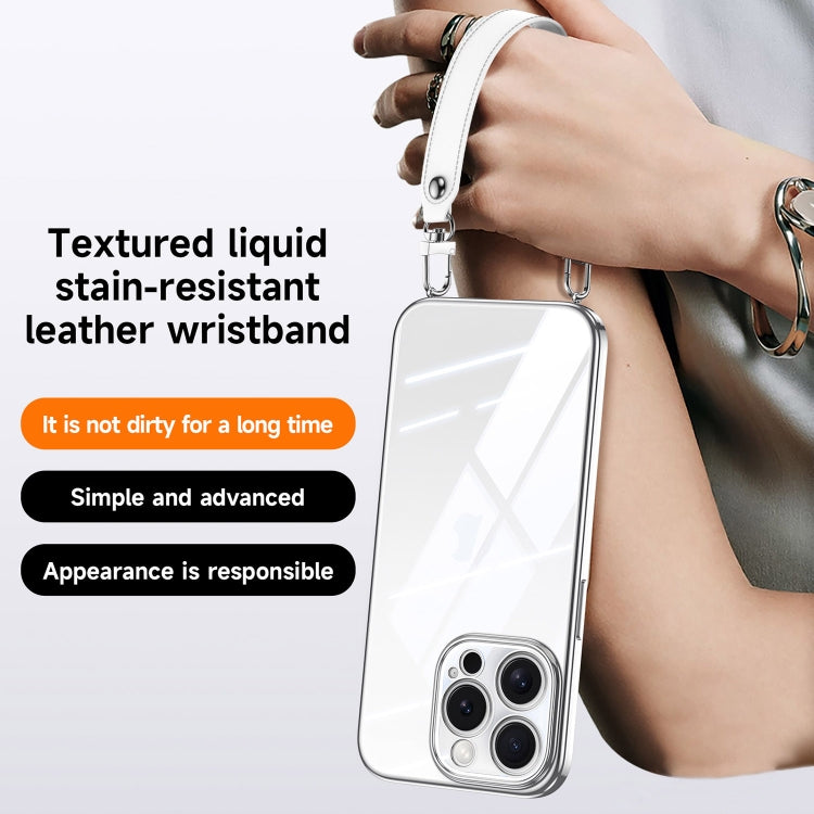 For iPhone 16 Pro Max SULADA  Electroplated Clear TPU Soft Frame Phone Case with Wrist Strap(Black)