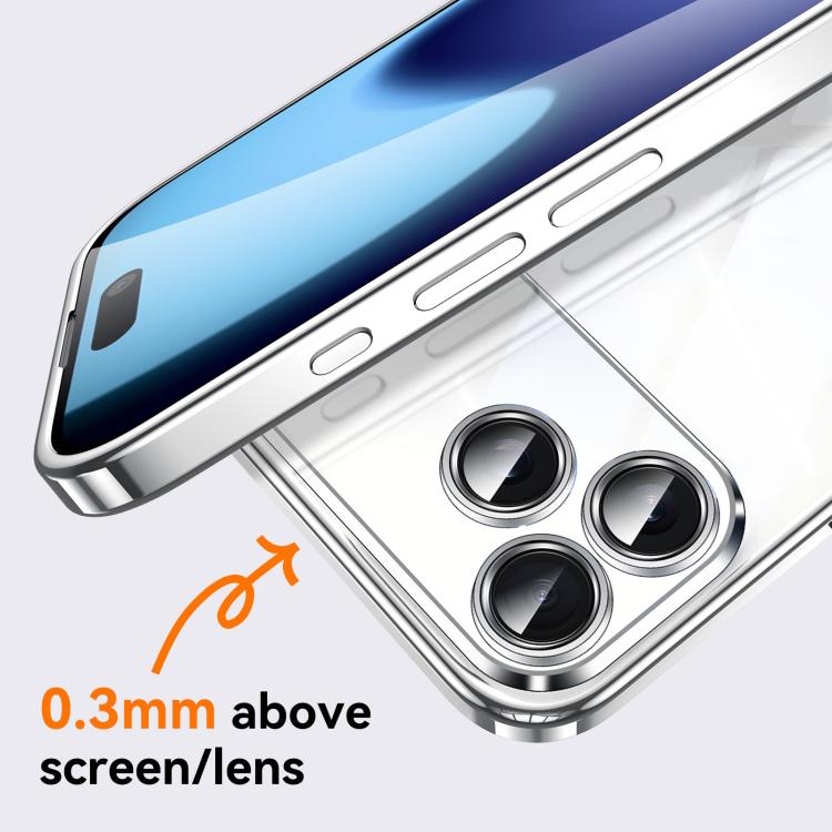 For iPhone 16 SULADA  Electroplated Clear TPU Soft Frame Phone Case with Wrist Strap(Silver)