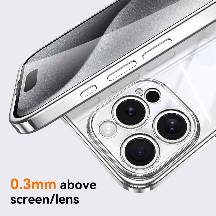 For iPhone 14 Pro SULADA  Electroplated Clear TPU Soft Frame Phone Case with Wrist Strap(Silver)