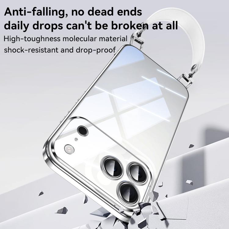 For iPhone 16 Plus SULADA  Electroplated Clear TPU Soft Frame Phone Case with Wrist Strap(Purple)