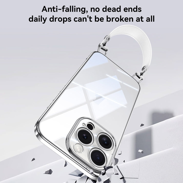 For iPhone 16 Plus SULADA  Electroplated Clear TPU Soft Frame Phone Case with Wrist Strap(Purple)