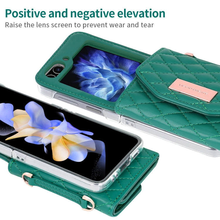 For Samsung Galaxy Z Flip6 / Flip7 FE VIETAO Rhombic Texture Wallet PU Phone Case with Long Lanyard(Green)