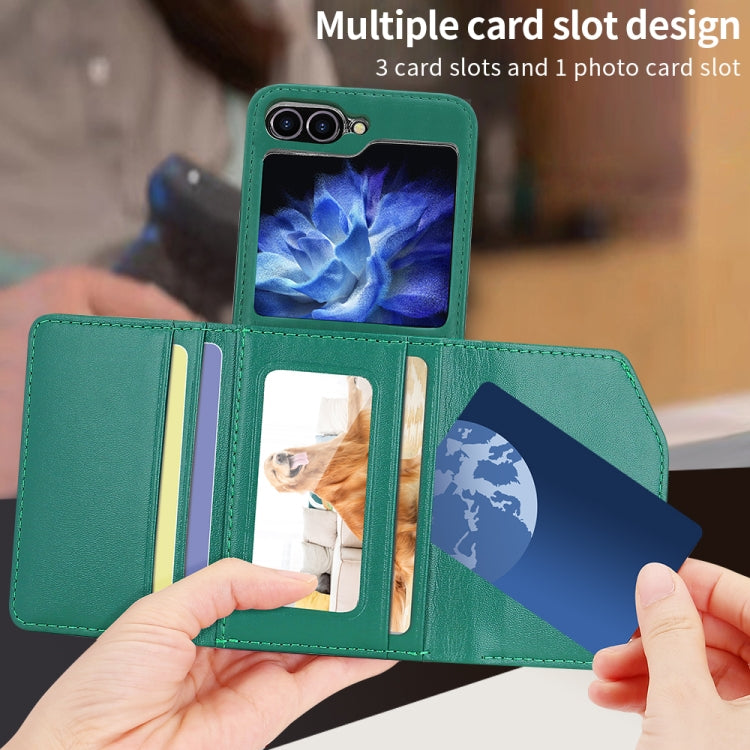 For Samsung Galaxy Z Flip6 / Flip7 FE VIETAO Rhombic Texture Wallet PU Phone Case with Long Lanyard(Green)