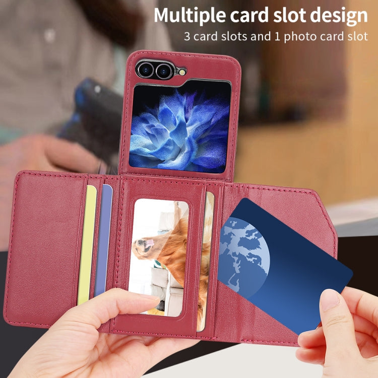For Samsung Galaxy Z Flip6 / Flip7 FE VIETAO Rhombic Texture Wallet PU Phone Case with Long Lanyard(Red)