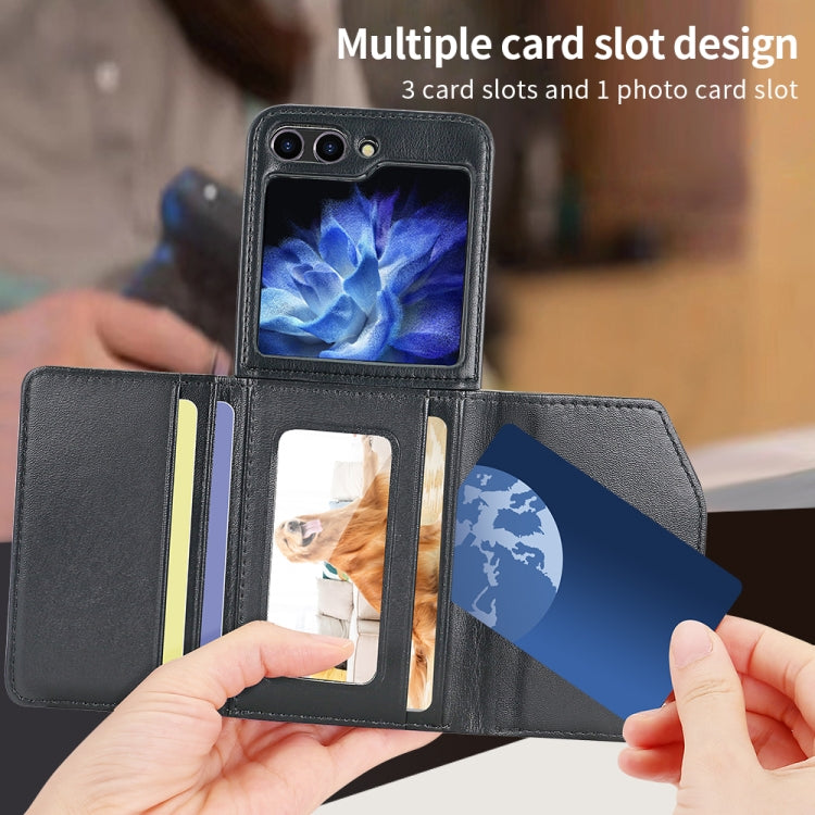 For Samsung Galaxy Z Flip5 VIETAO Rhombic Texture Wallet PU Phone Case with Long Lanyard(Black)