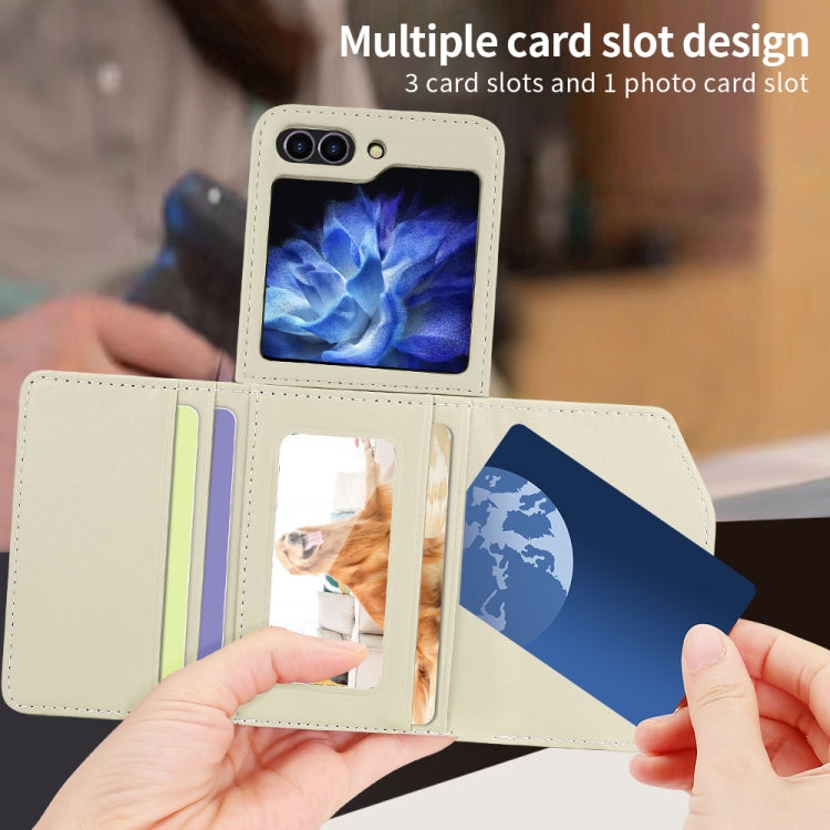 For Samsung Galaxy Z Flip5 VIETAO Rhombic Texture Wallet PU Phone Case with Long Lanyard(Beige)