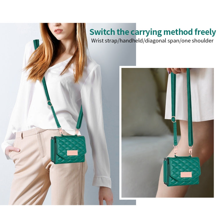 For Samsung Galaxy Z Flip3 5G VIETAO Rhombic Texture Wallet PU Phone Case with Long Lanyard(Green)