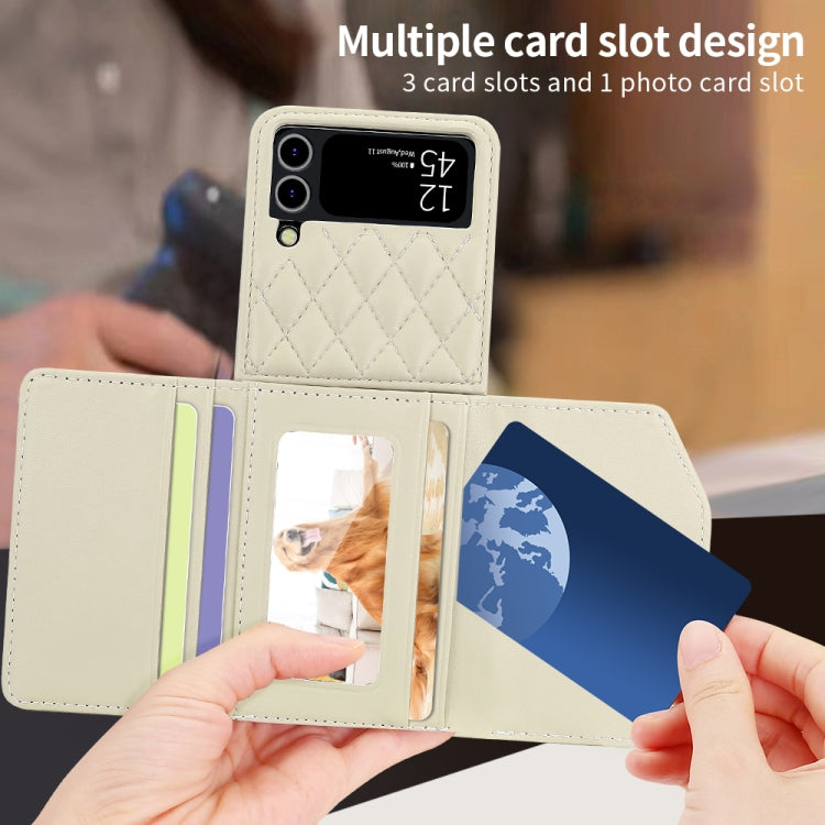 For Samsung Galaxy Z Flip3 5G VIETAO Rhombic Texture Wallet PU Phone Case with Long Lanyard(Beige)
