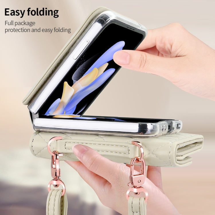 For Samsung Galaxy Z Flip3 5G VIETAO Rhombic Texture Wallet PU Phone Case with Long Lanyard(Beige)