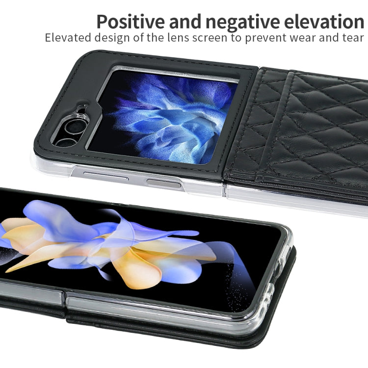 For Samsung Galaxy Z Flip6 / Flip7 FE VIETAO Rhombic Texture PU Card Slot Phone Case with Lanyard(Black)