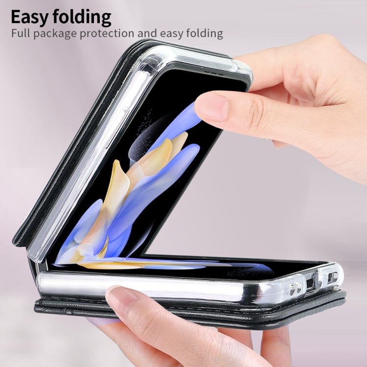 For Samsung Galaxy Z Flip6 / Flip7 FE VIETAO Rhombic Texture PU Card Slot Phone Case with Lanyard(Black)