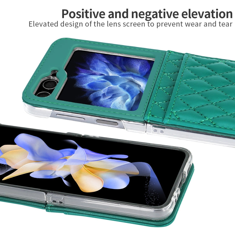 For Samsung Galaxy Z Flip6 / Flip7 FE VIETAO Rhombic Texture PU Card Slot Phone Case with Lanyard(Green)