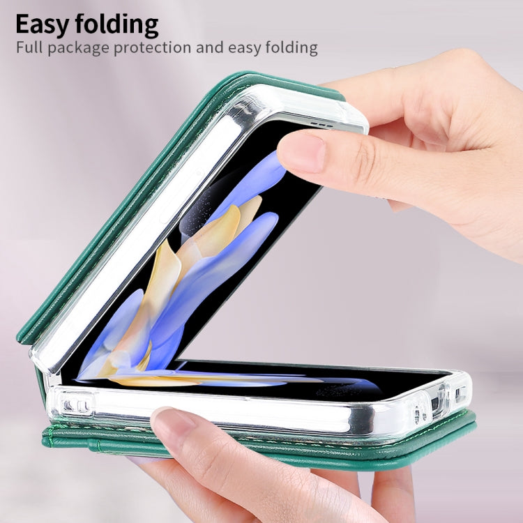 For Samsung Galaxy Z Flip6 / Flip7 FE VIETAO Rhombic Texture PU Card Slot Phone Case with Lanyard(Green)