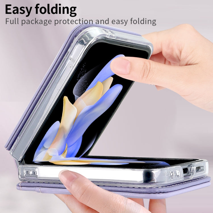 For Samsung Galaxy Z Flip6 / Flip7 FE VIETAO Rhombic Texture PU Card Slot Phone Case with Lanyard(Purple)