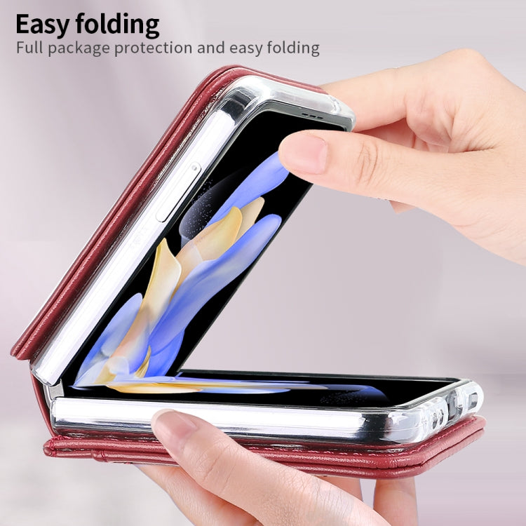 For Samsung Galaxy Z Flip4 VIETAO Rhombic Texture PU Card Slot Phone Case with Lanyard(Red)