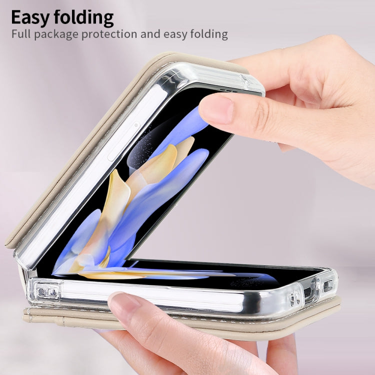 For Samsung Galaxy Z Flip4 VIETAO Rhombic Texture PU Card Slot Phone Case with Lanyard(Beige)