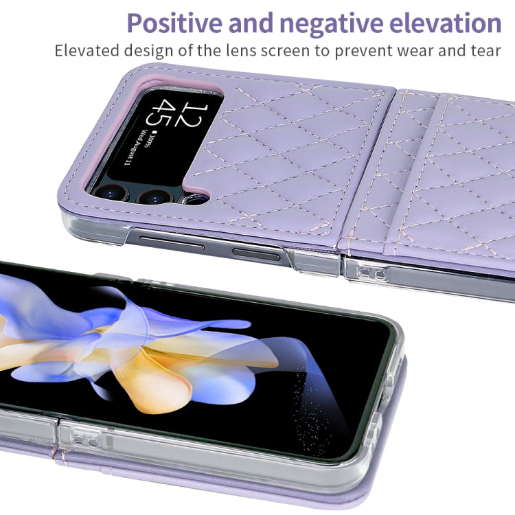 For Samsung Galaxy Z Flip4 VIETAO Rhombic Texture PU Card Slot Phone Case with Lanyard(Purple)