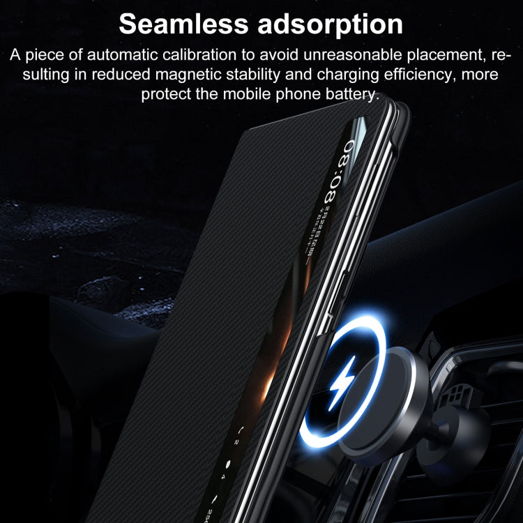 For Honor Magic Vs3 SULADA Kevlar 600D Texture Smart Window Leather Phone Case(Black)