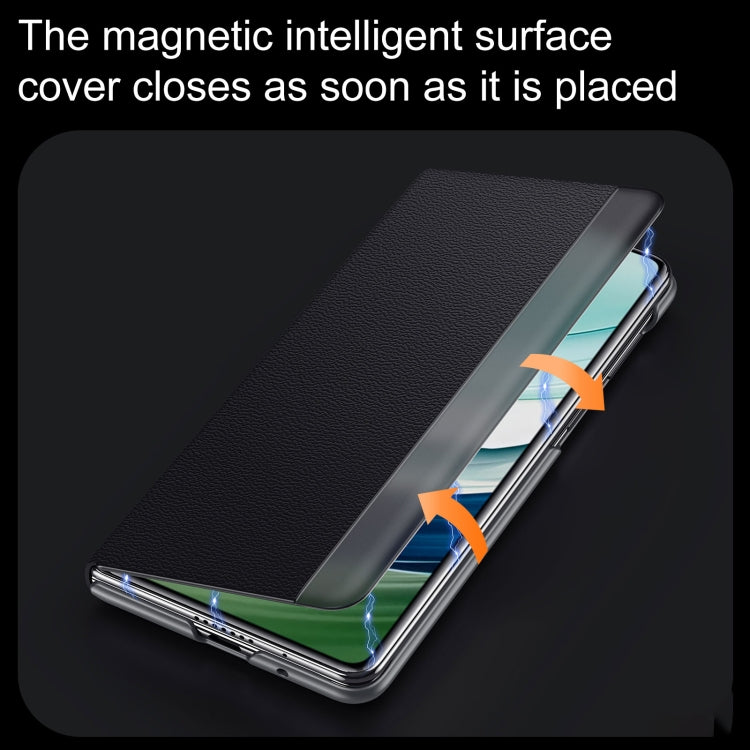 For Huawei Mate X5 / X3 SULADA Smart Series Wristband Holder Smart View Window Genuine Leather Phone Case(Green)