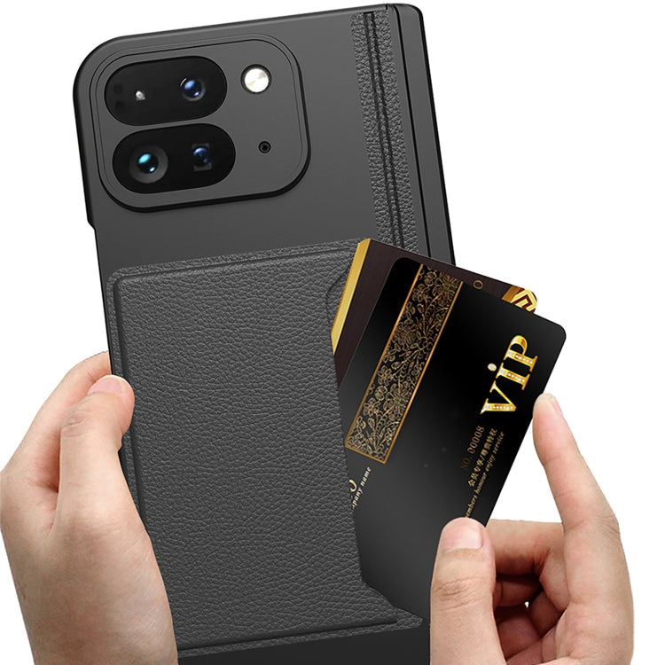 For Google Pixel 9 Pro Fold GKK Integrated Fold Hinge Card Slot Phone Case with Holder(Carbon Fiber)