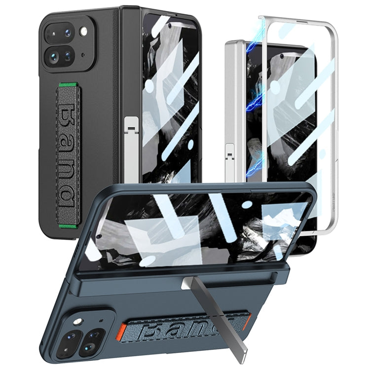 For Google Pixel 9 Pro Fold GKK Integrated Fold Hinge Wrist Strap Phone Case with Holder(Silver)
