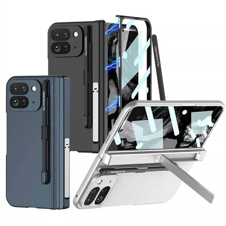 For Google Pixel 9 Pro Fold GKK Integrated Magnetic Full Coverage Flip Phone Case, Included Pen(Silver)