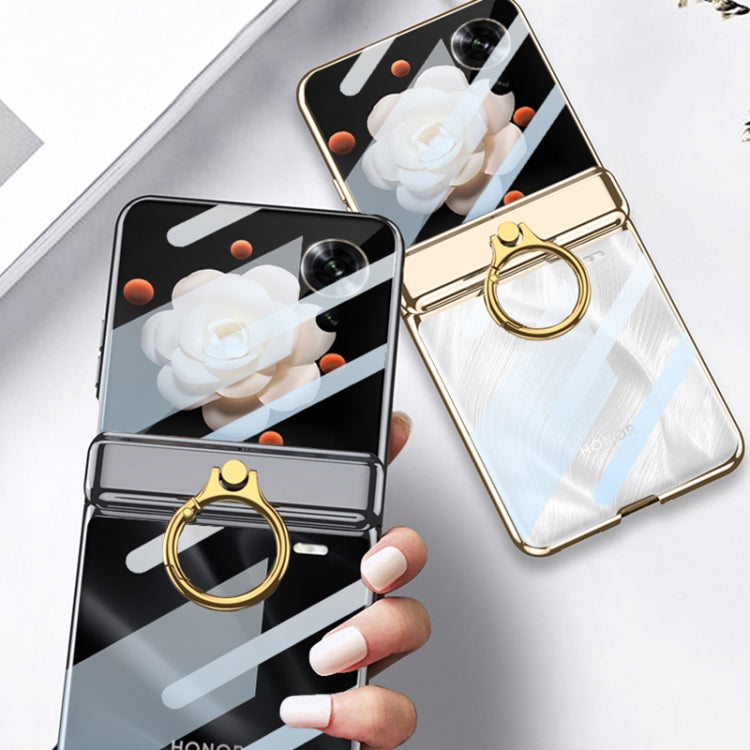 For Honor Magic V Flip GKK Integrated  Magnetic Folding Phantom Rotary Phone Case with Ring Holder(Champagne Gold)