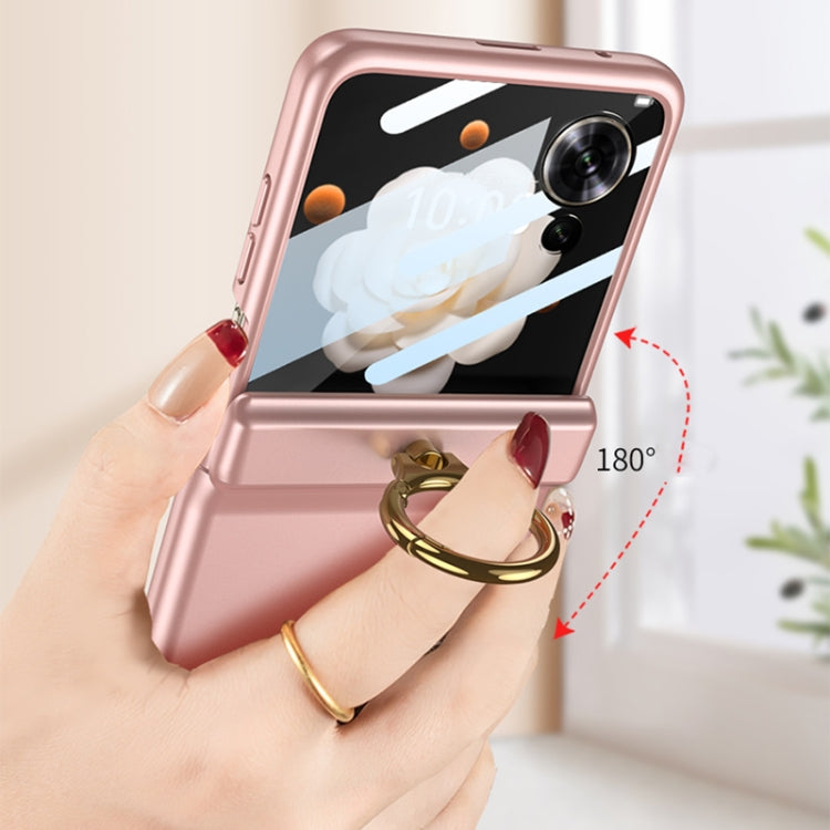 For Honor Magic V Flip GKK Integrated Magnetic Folding Hinge Full Coverage Phone Case with Ring Holder(Pink)