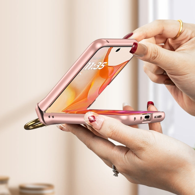 For Motorola Razr 50 GKK Integrated Magnetic Hinged Flip Case with Ring Holder(Pink)