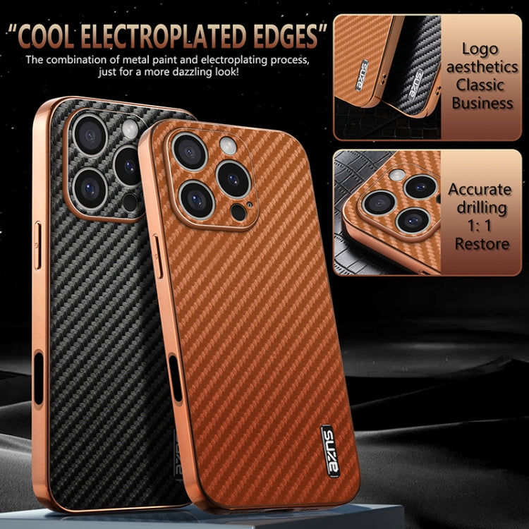 For iPhone 16 Pro Max AZNS Electroplated Edge Carbon Fiber Texture Phone Case(Green)