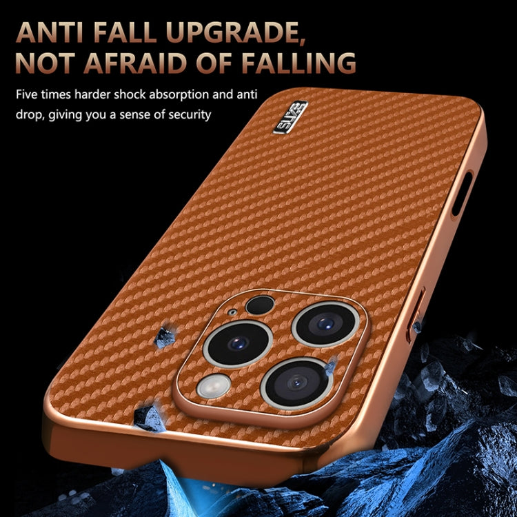 For iPhone 16 Pro Max AZNS Electroplated Edge Carbon Fiber Texture Phone Case(Green)
