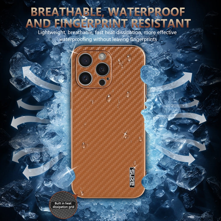 For iPhone 15 Pro Max AZNS Electroplated Edge Carbon Fiber Texture Phone Case(Black)