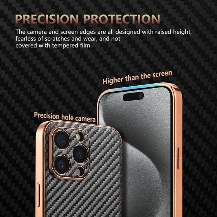 For iPhone 15 Pro Max AZNS Electroplated Edge Carbon Fiber Texture Phone Case(Blue)