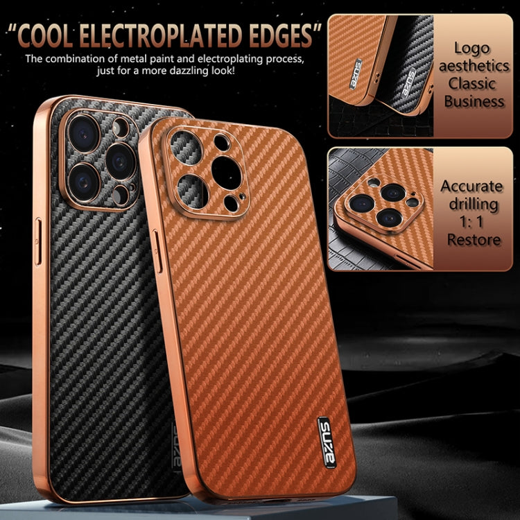 For iPhone 15 Pro AZNS Electroplated Edge Carbon Fiber Texture Phone Case(Blue)