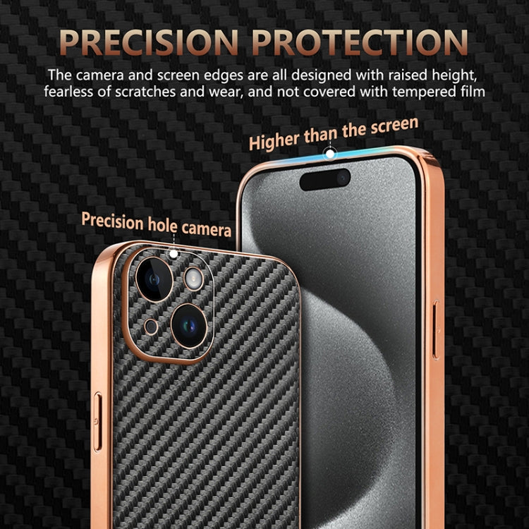 For iPhone 15 AZNS Electroplated Edge Carbon Fiber Texture Phone Case(Black)