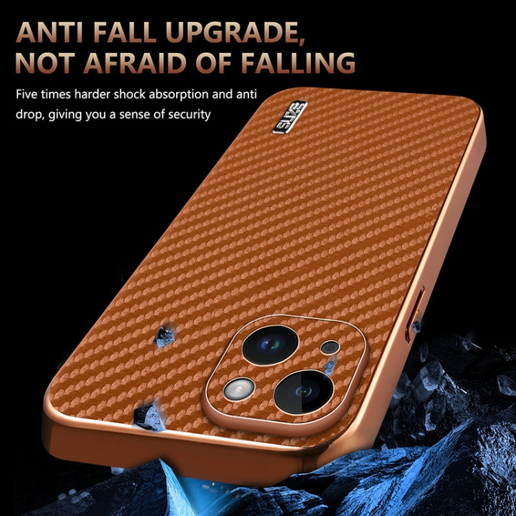 For iPhone 14 Plus AZNS Electroplated Edge Carbon Fiber Texture Phone Case(Blue)