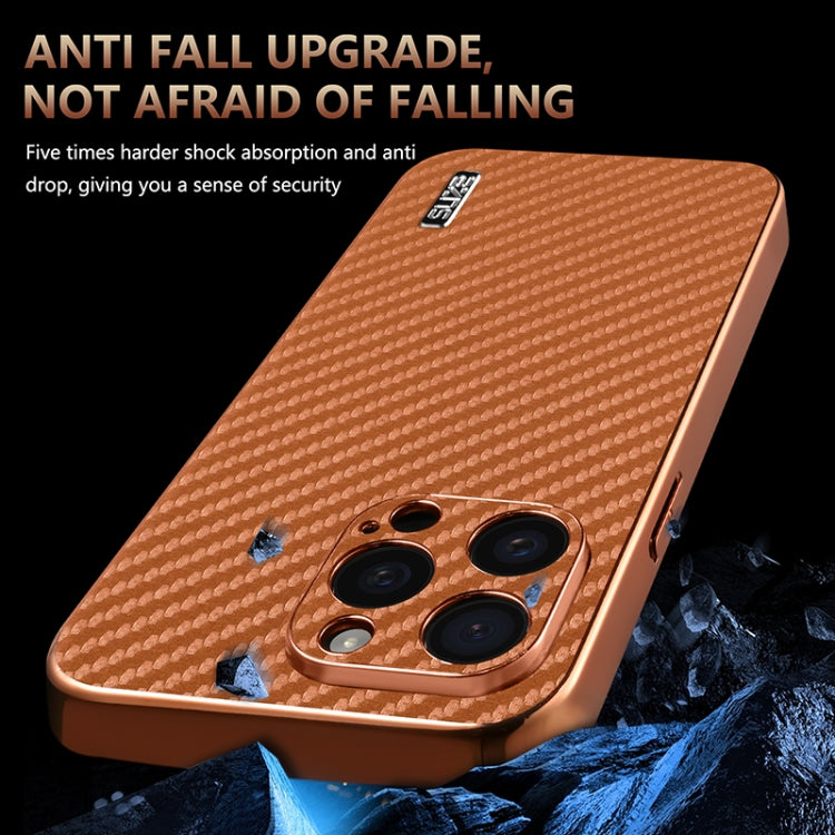 For iPhone 14 Pro Max AZNS Electroplated Edge Carbon Fiber Texture Phone Case(Blue)