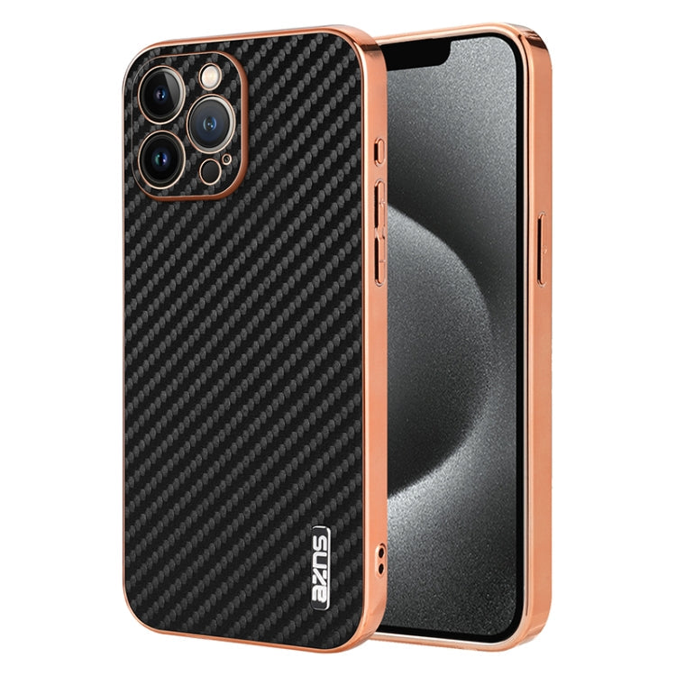 For iPhone 13 Pro Max AZNS Electroplated Edge Carbon Fiber Texture Phone Case(Black)